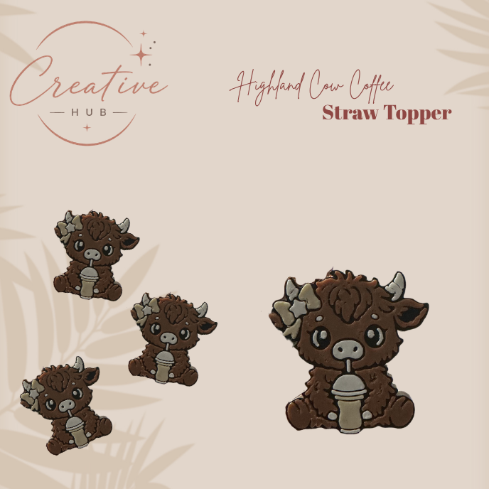 Highland cow coffee straw topper