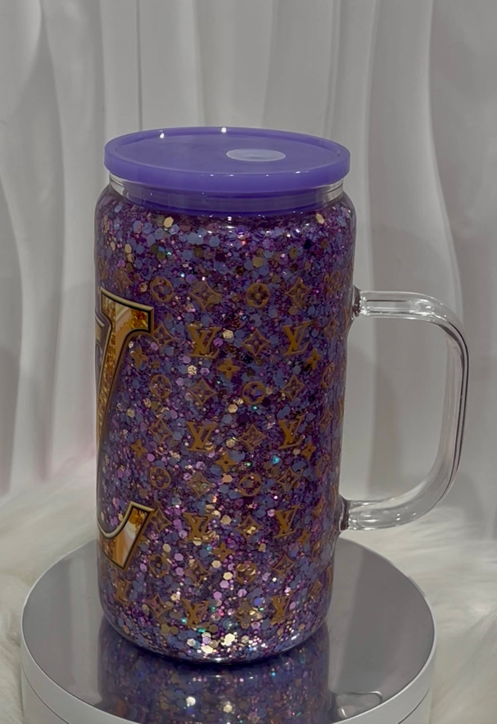 16oz LV Design glass handled tumbler