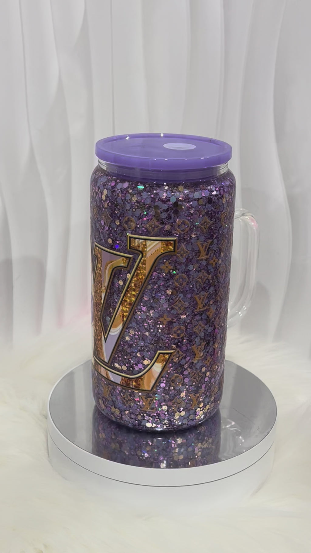 16oz LV Design glass handled tumbler